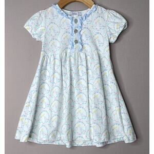 Ishtex White Bunny/Duck/Floral Pastel Print Short Sleeve Dress Girls 3 Yrs
